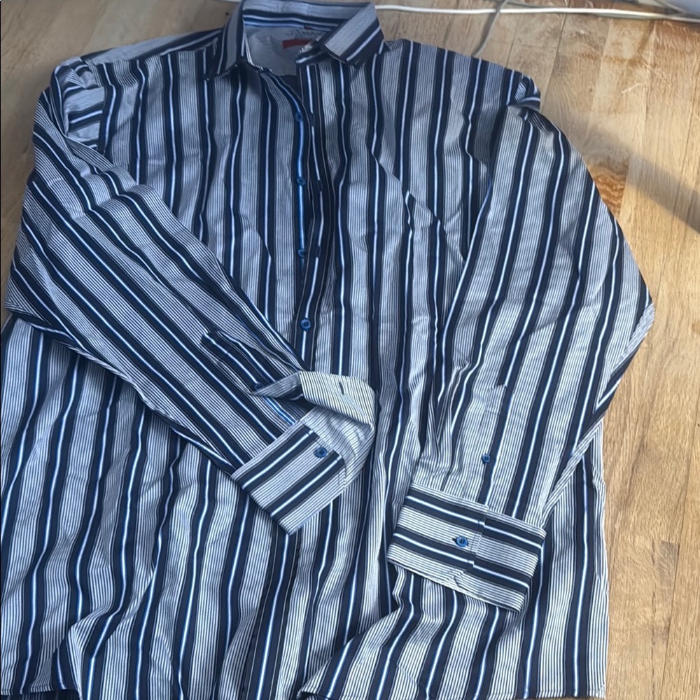 Blue Luciano Striped Dress Shirt with Vertical Pattern